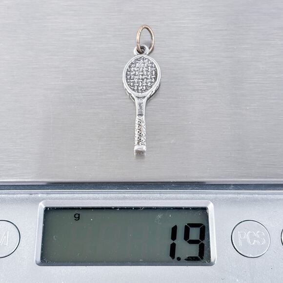 Vintage Sterling Silver 925 Textured Tennis Racket Pendant Charm - Picture 4 of 5